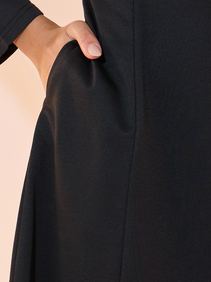 Half Zip Placket Collared A-Line Midi Dress