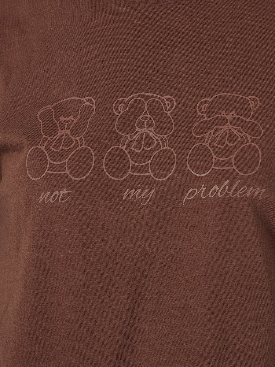 Women Brown Bear Graphic Print Short Sleeve Oversized T-Shirt​