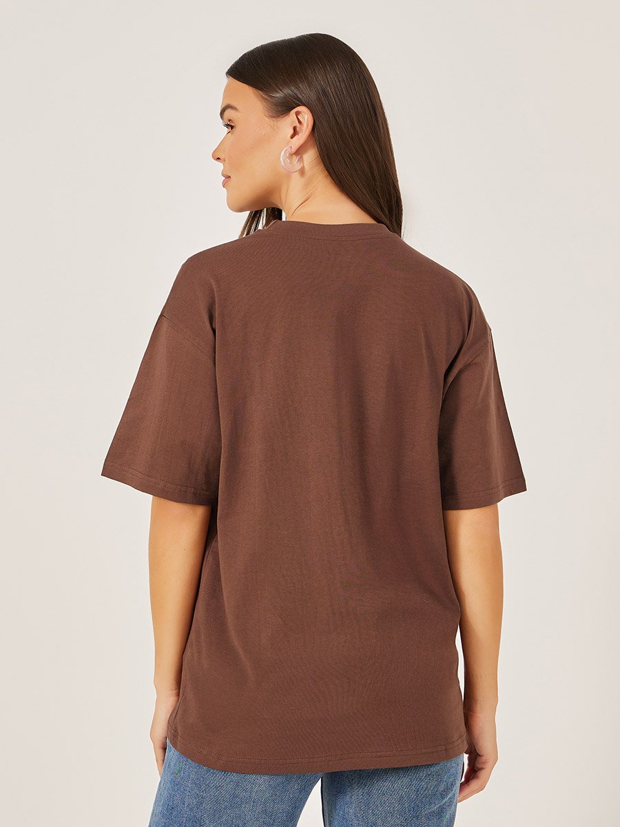 Women Brown Bear Graphic Print Short Sleeve Oversized T-Shirt​