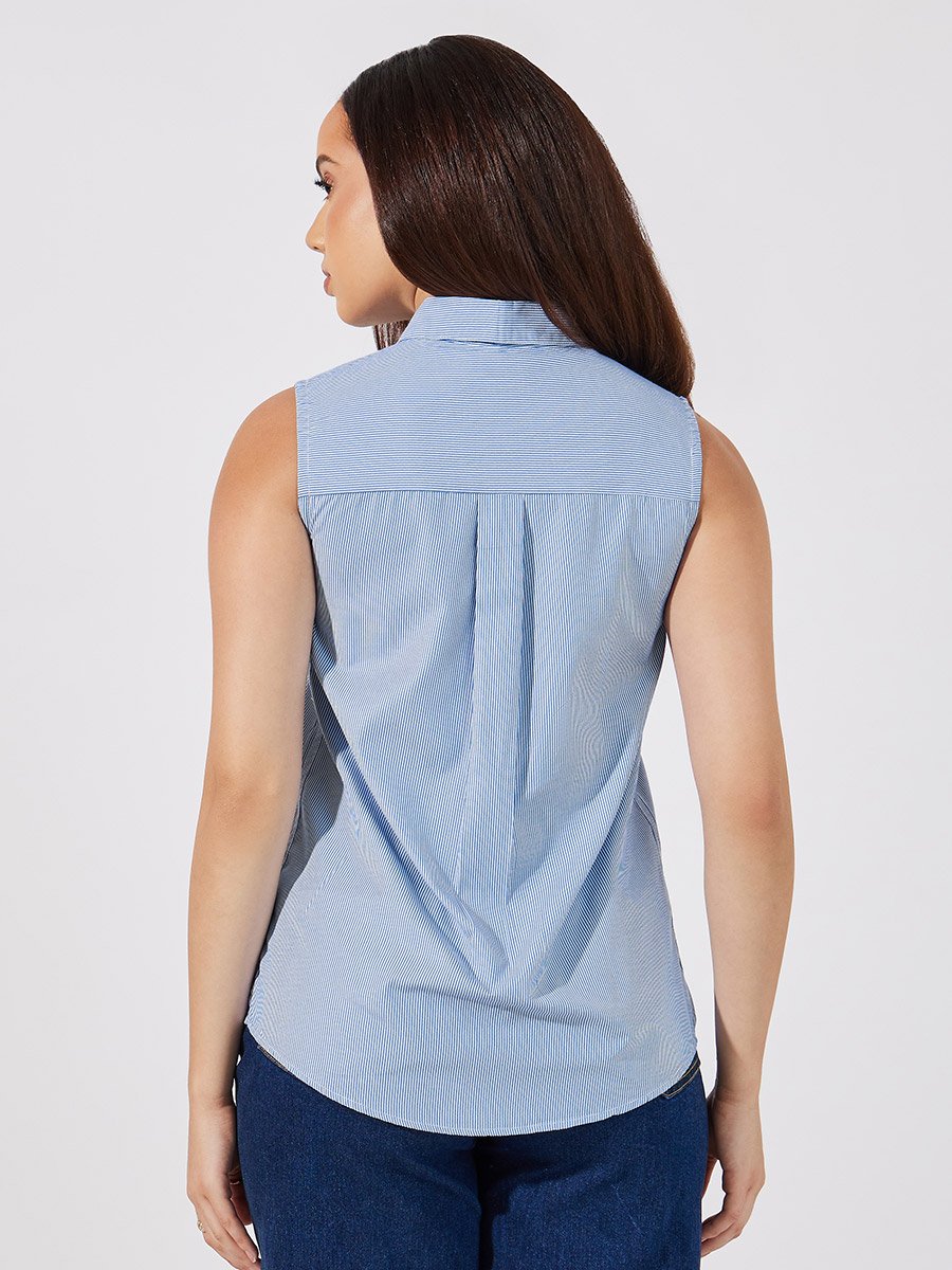 Striped Sleeveless Buttoned Down Shirt