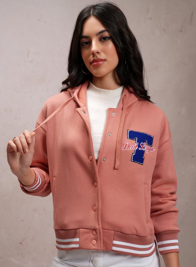 Embroidered Hooded Varsity Jacket