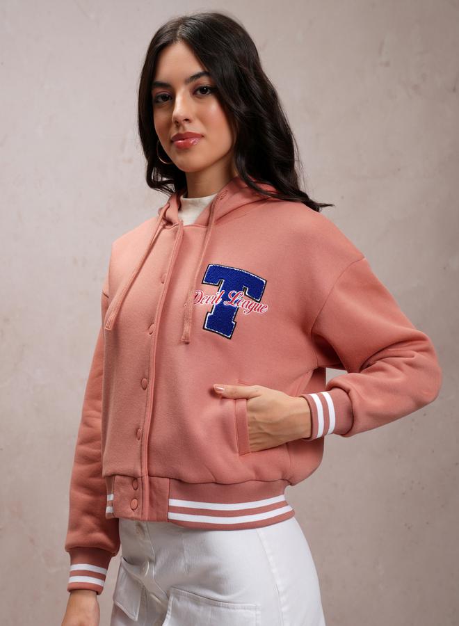 Embroidered Hooded Varsity Jacket