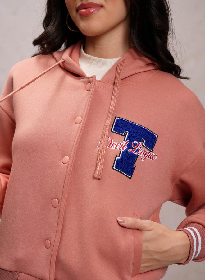 Embroidered Hooded Varsity Jacket