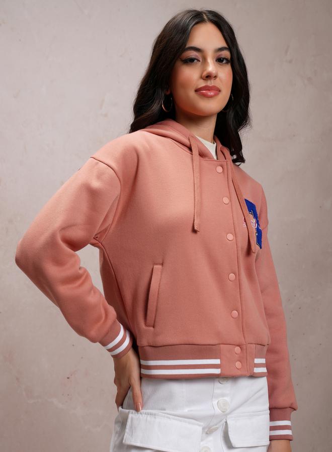Embroidered Hooded Varsity Jacket