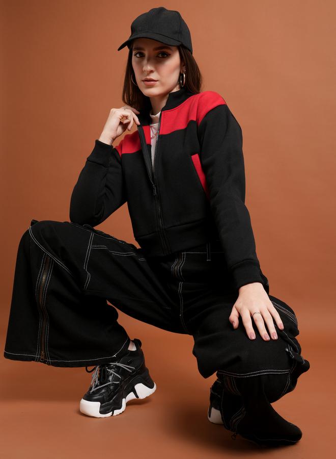 Colourblock High Neck Cropped Sweatshirt