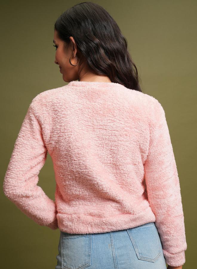 Teddy Embroidered Round Neck Sweatshirt