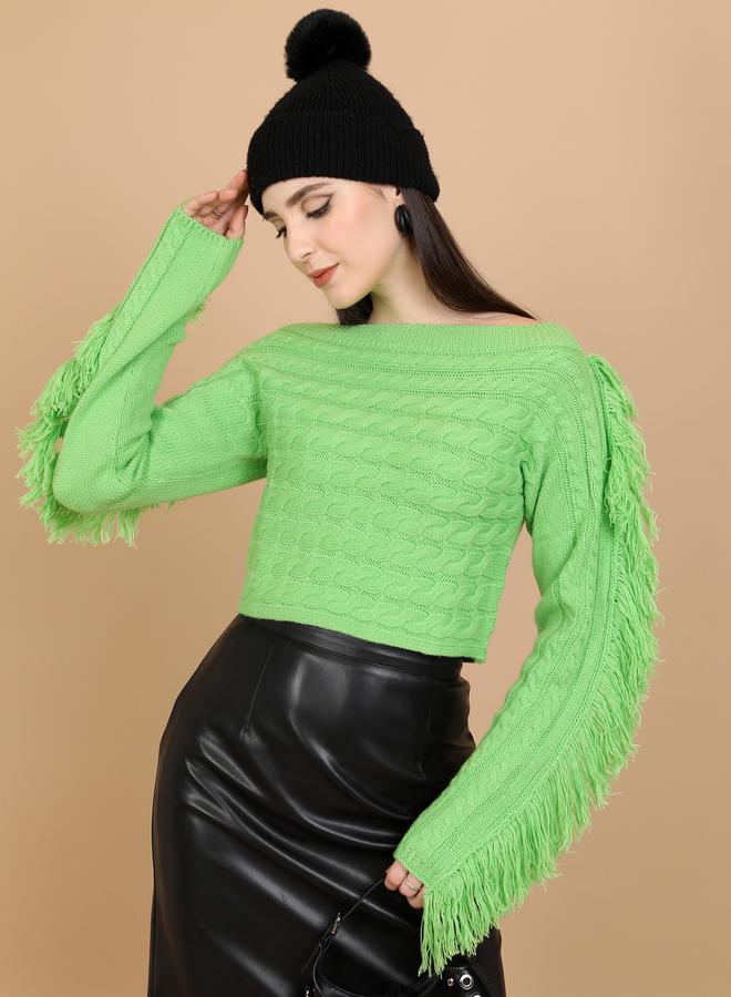 Textured Cable Knit Boat Neck Sweater