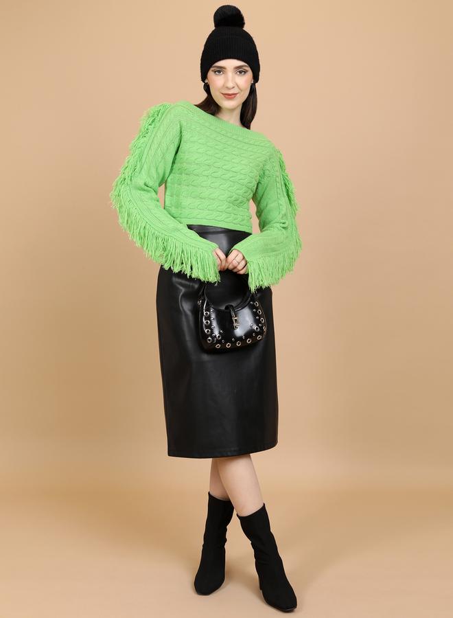Textured Cable Knit Boat Neck Sweater