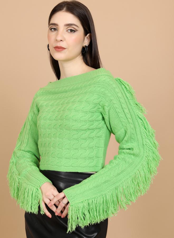 Textured Cable Knit Boat Neck Sweater