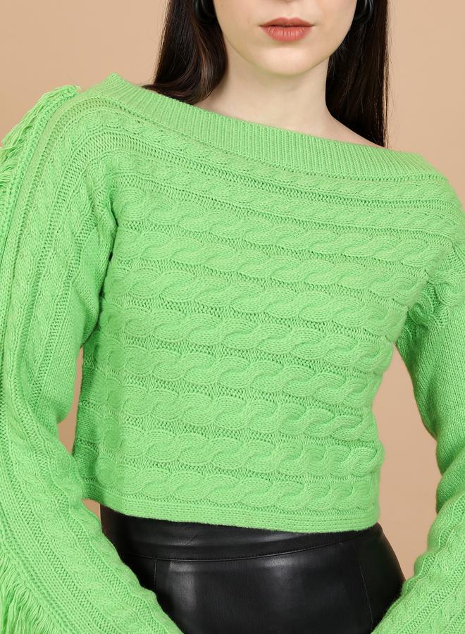 Textured Cable Knit Boat Neck Sweater