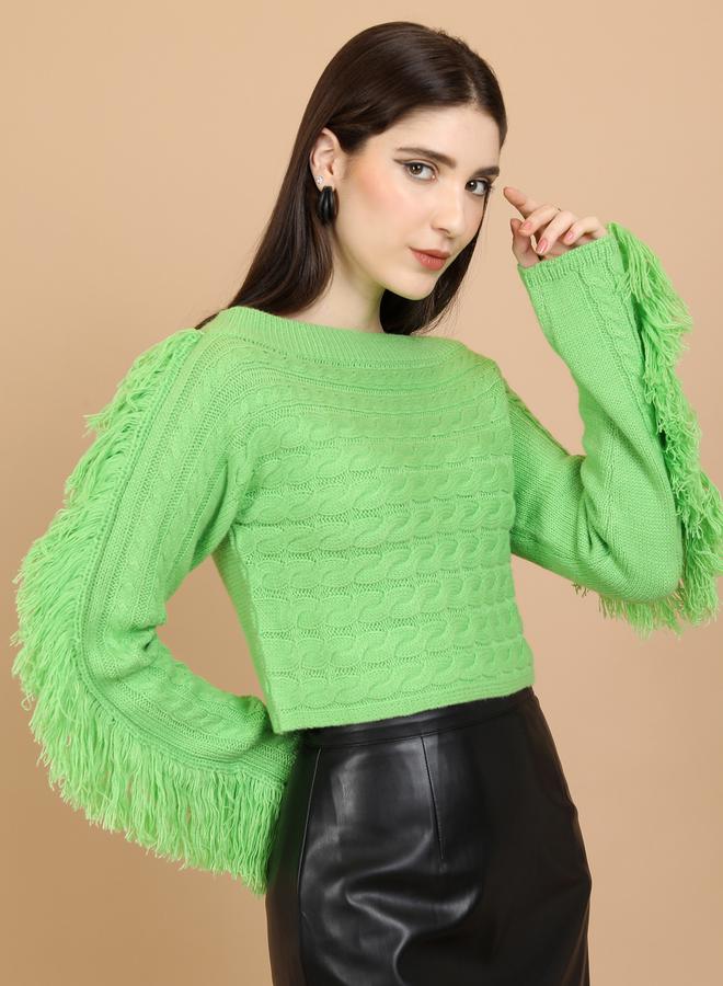 Textured Cable Knit Boat Neck Sweater