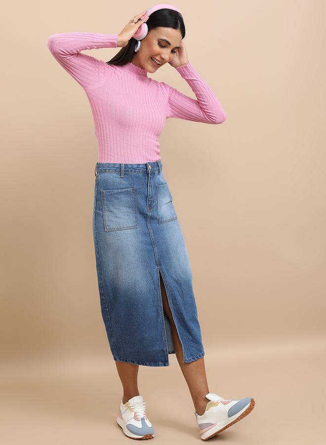 Ribbed Knit High Neck Sweater