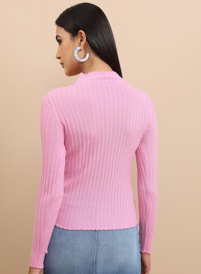 Ribbed Knit High Neck Sweater