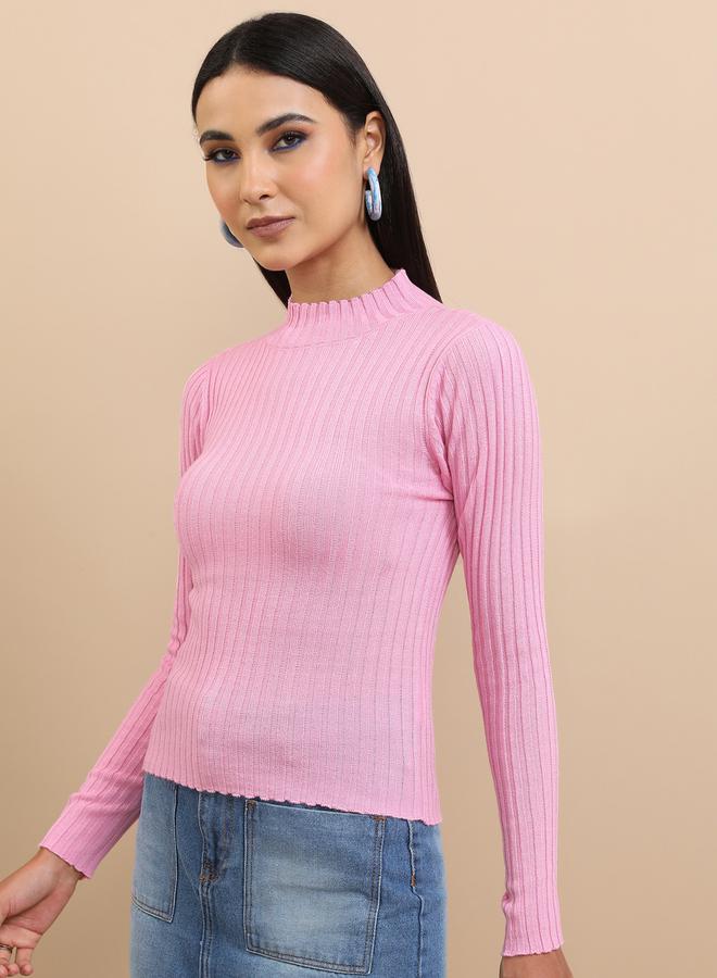 Ribbed Knit High Neck Sweater