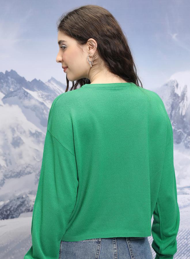 Solid Round Neck Sweater with Long Sleeves