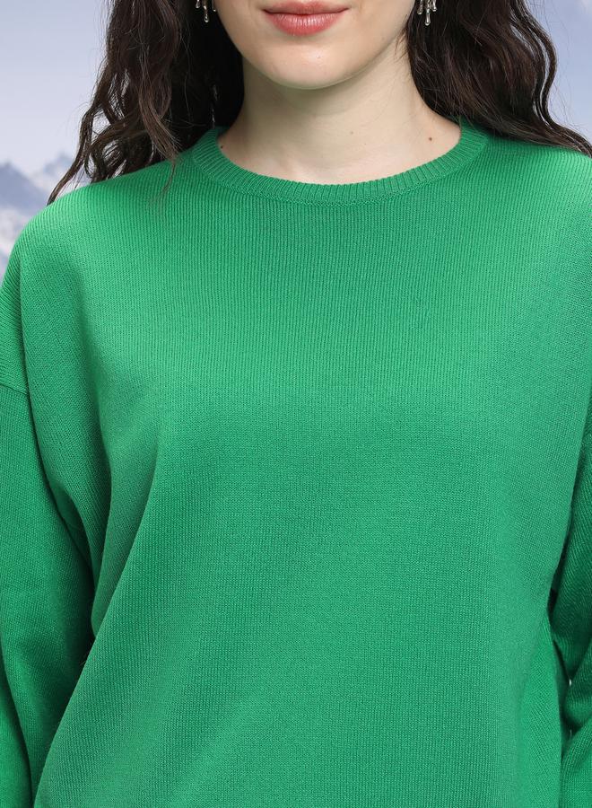 Solid Round Neck Sweater with Long Sleeves