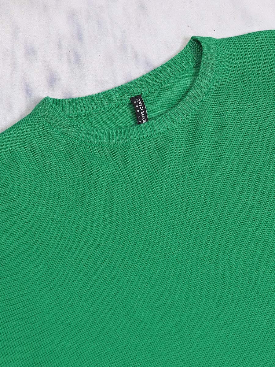 Solid Round Neck Sweater with Long Sleeves
