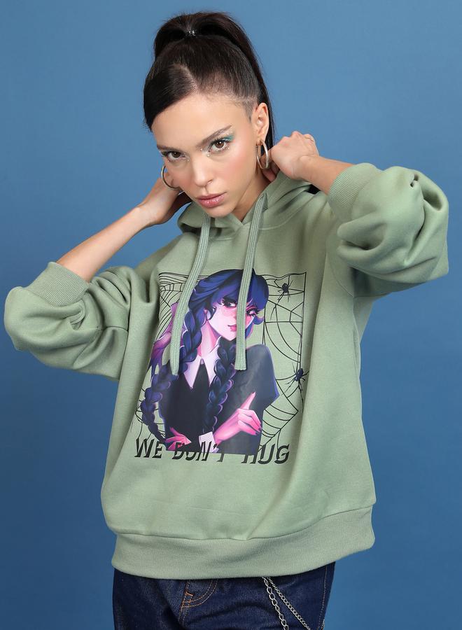 Oversized Wednesday Graphic Print Hoodie