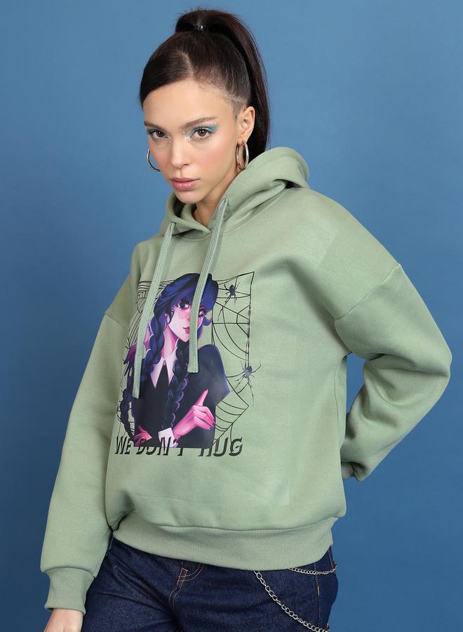 Oversized Wednesday Graphic Print Hoodie