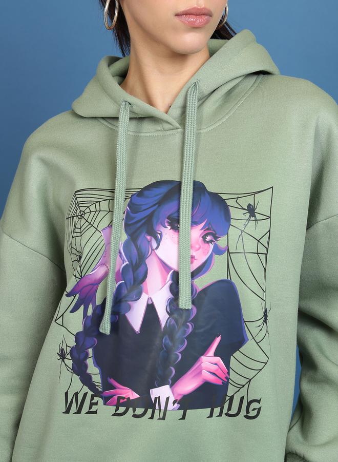 Oversized Wednesday Graphic Print Hoodie