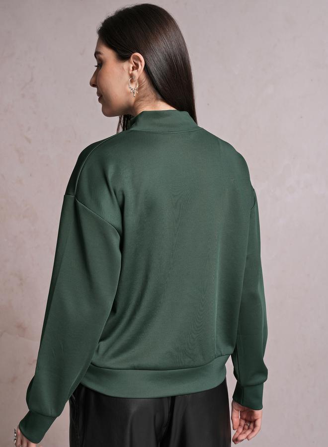 Solid High Neck Sweatshirt with Half Zip Closure