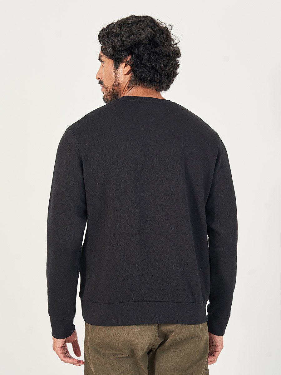 Solid Badge Detail Sweatshirt with Flap Pocket