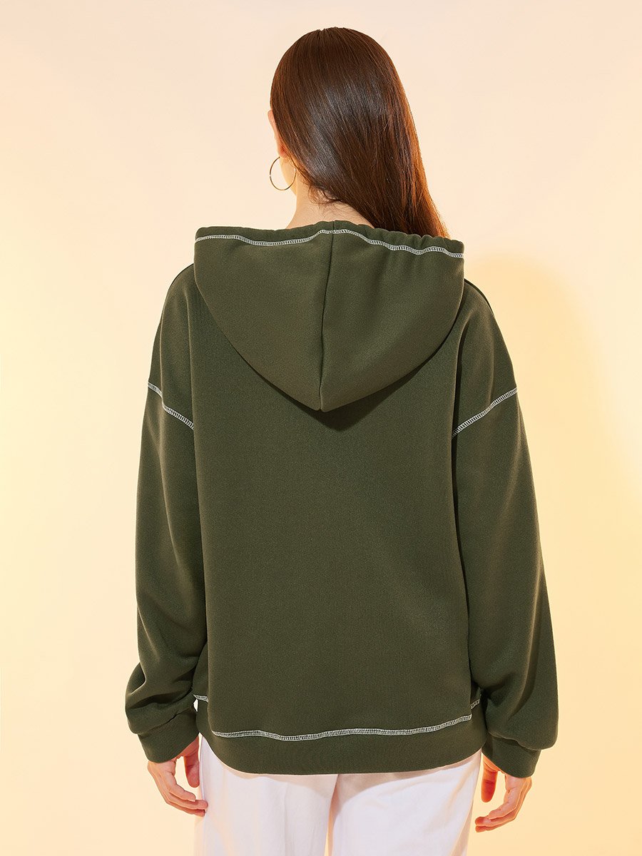 Overlock Seam Slogan Print Relaxed Fit Hoodie