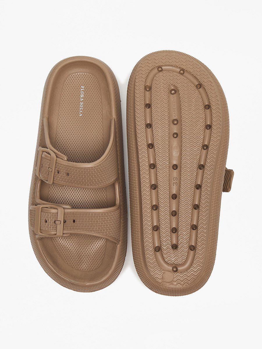 Textured Slip-On Sandal with Buckle Detail