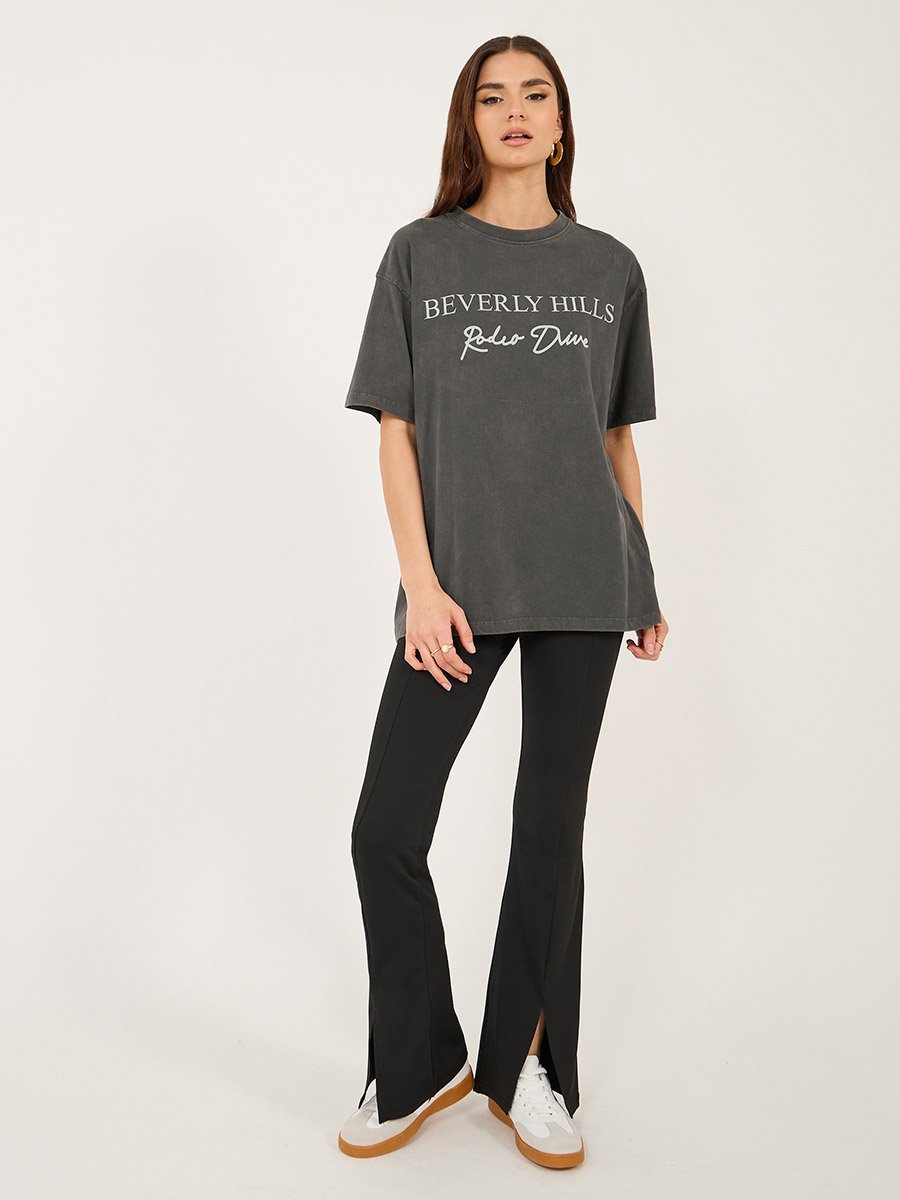 Slogan Print Round Neck Oversized T-Shirt