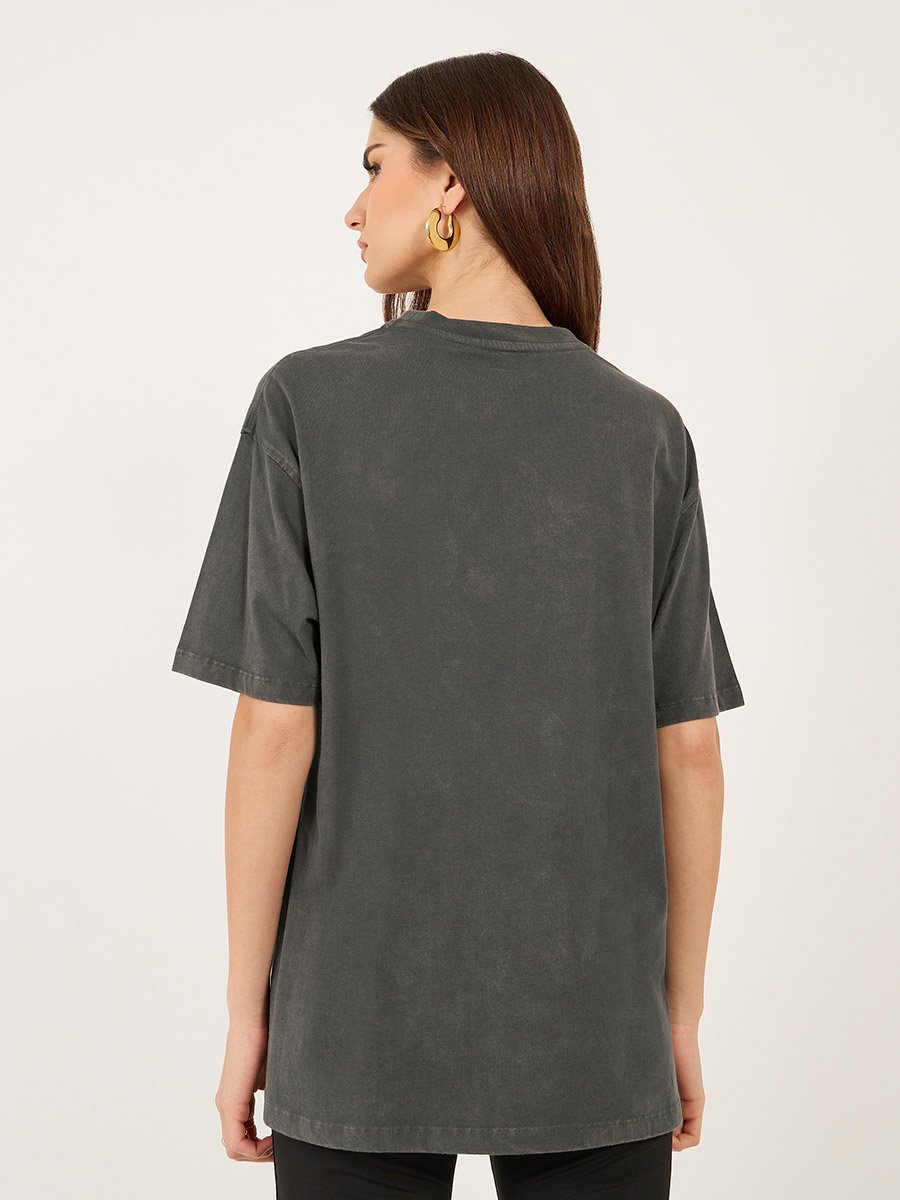 Slogan Print Round Neck Oversized T-Shirt