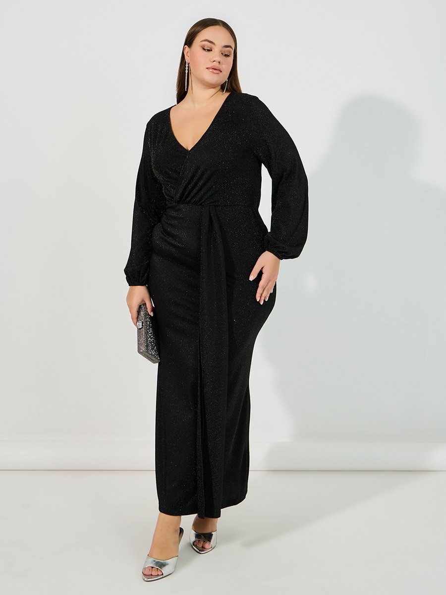 Plus Size Glitter Look Wrap Front Draped Maxi Dress For Women at Saudi |  Styli