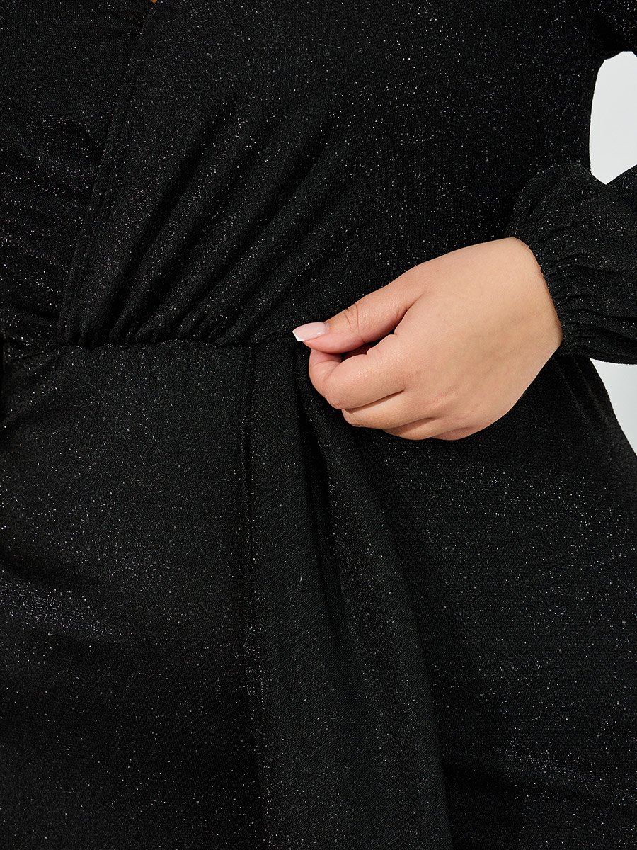 slim fit dress slacks Glitter V-Neck Long Sleeves Black Squins High Split Plus Size Prom Dress main image 1