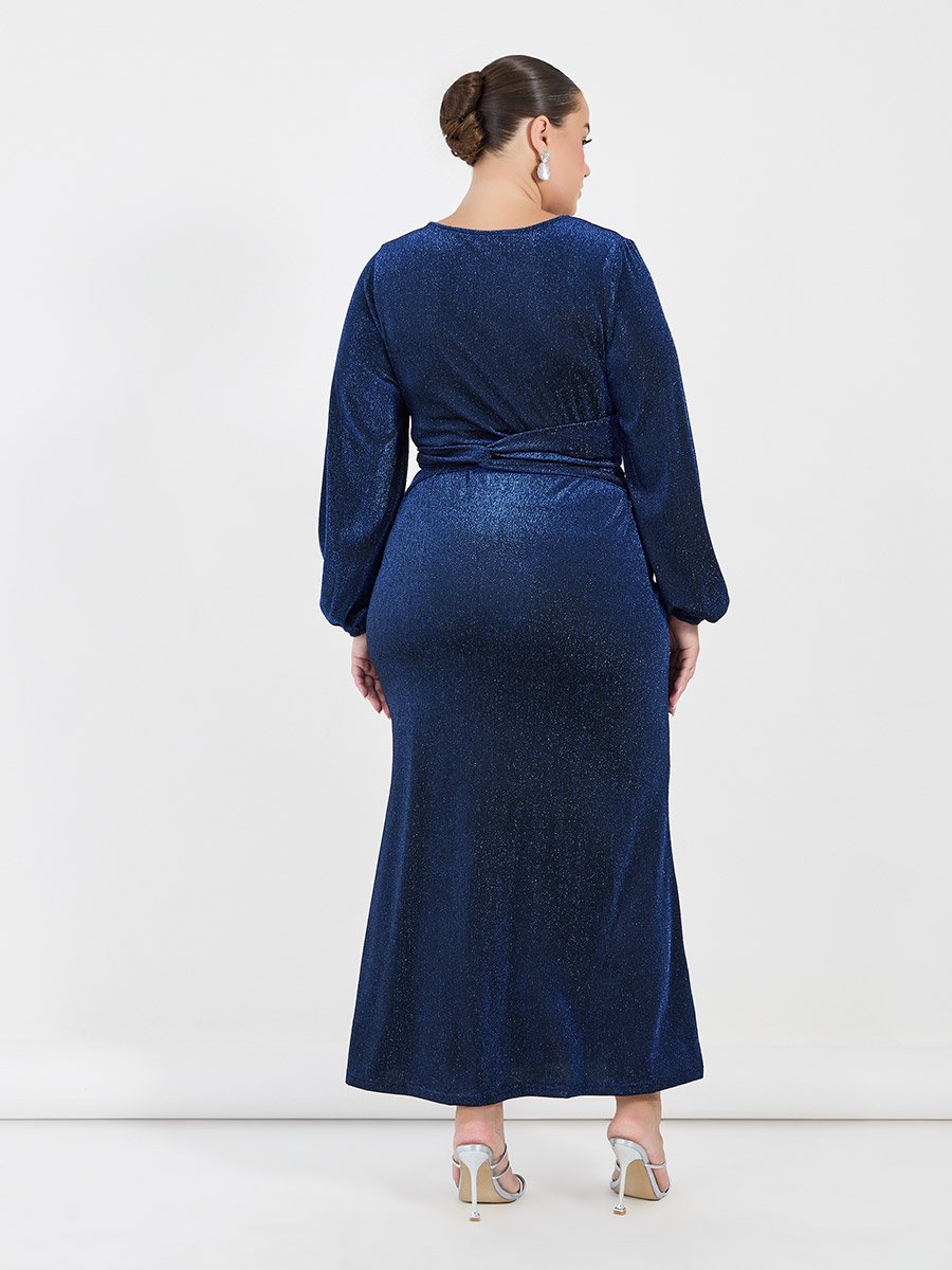 Plus Size Glitter Look Wrap Front Draped Maxi Dress For Women at Saudi | Styli Plus Size Glitter Look Wrap Front Draped Maxi Dress For Women at Saudi | Styli