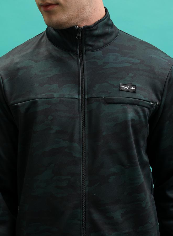 Camouflage Print High Neck Full Zip Sweatshirt
