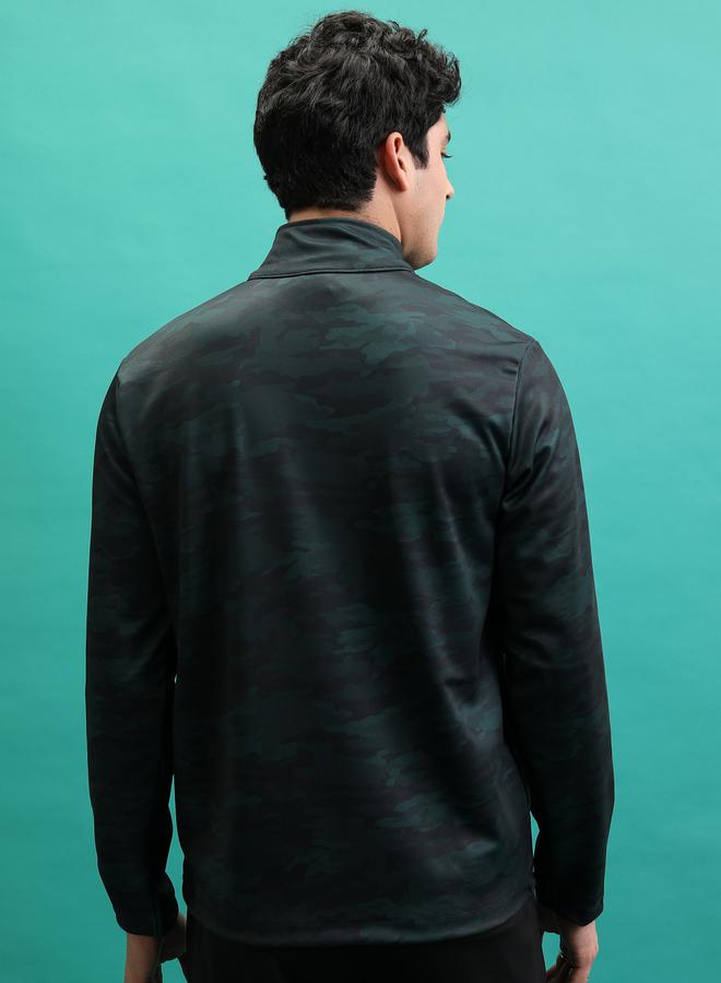 Camouflage Print High Neck Full Zip Sweatshirt