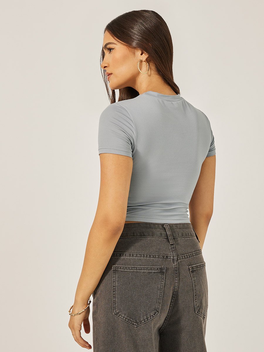 Graphic Print Fitted Round Neck Crop T-Shirt