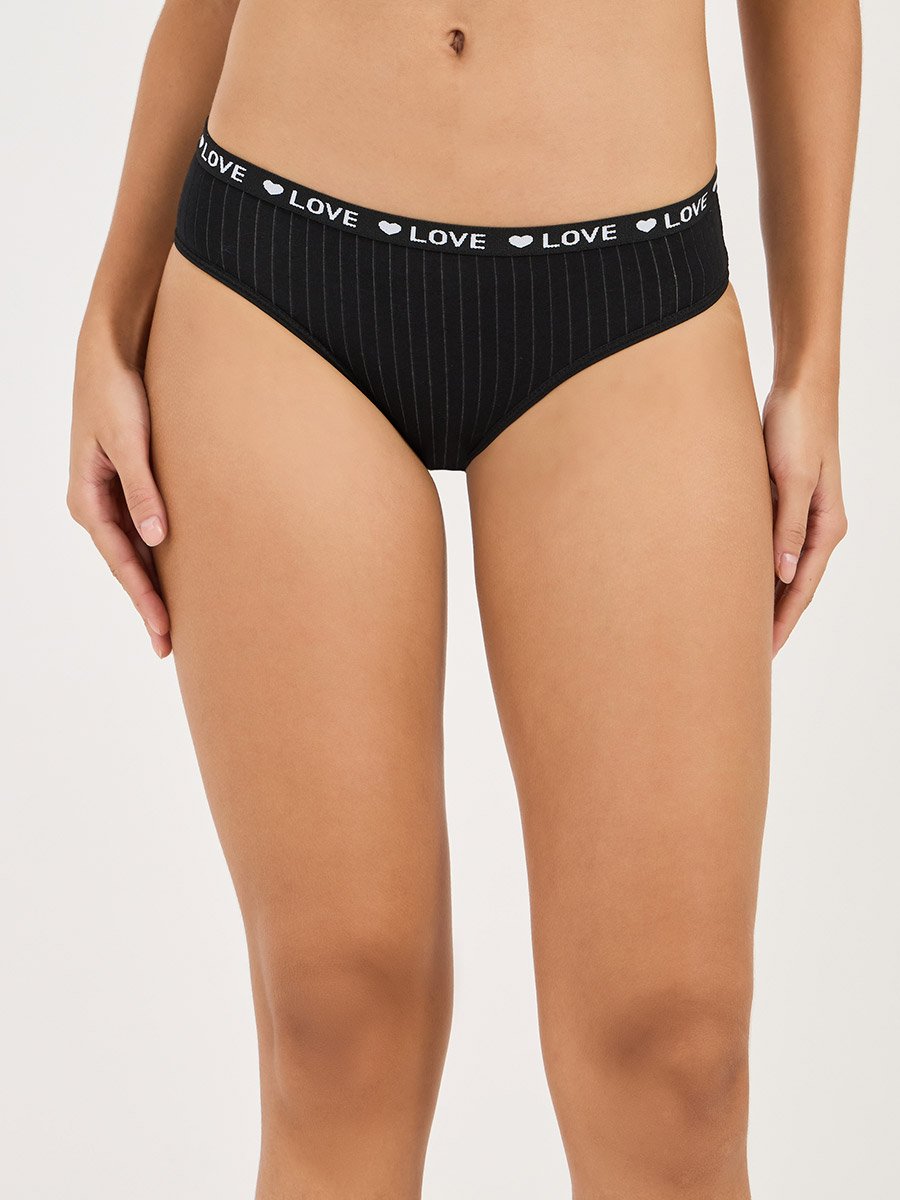 Pack of 5 - Love Text Elastic Ribbed Cotton Bikini Brief