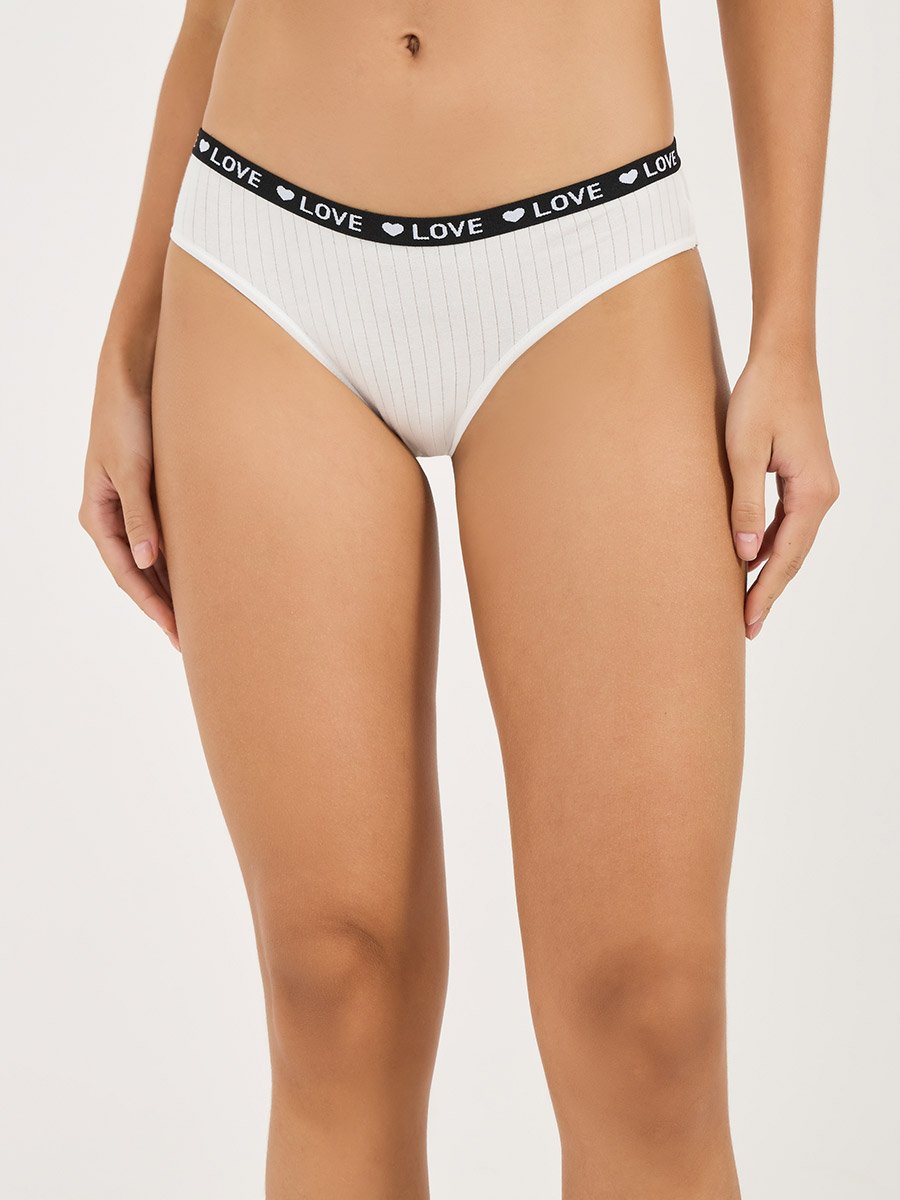 Pack of 5 - Love Text Elastic Ribbed Cotton Bikini Brief