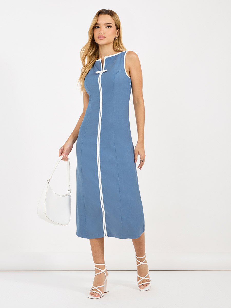 Solid Sleeveless A-Line Midi Dress