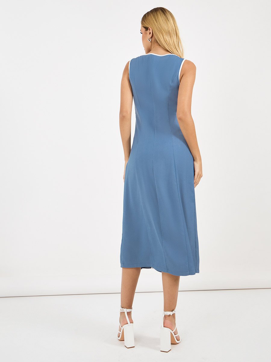 Solid Sleeveless A-Line Midi Dress