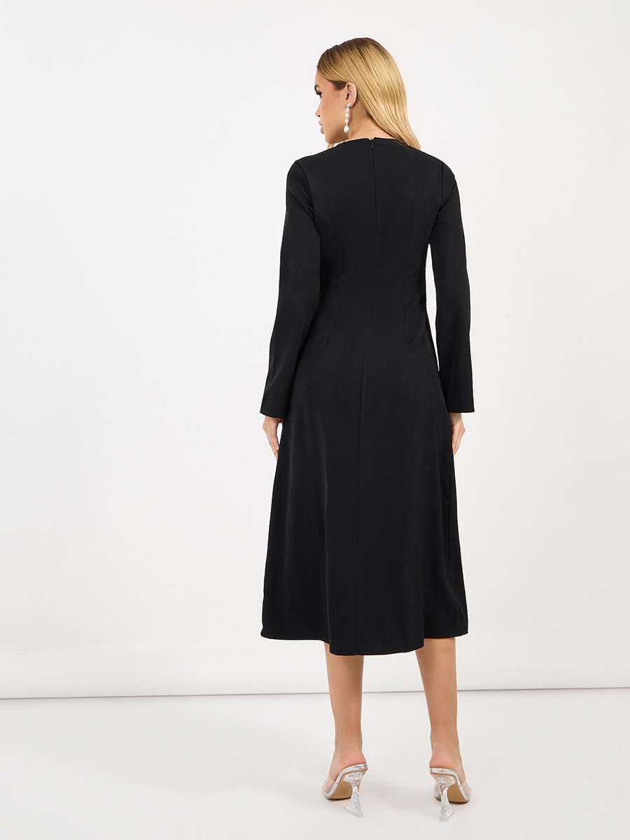 Studded Bow Detail A-Line Midi Dress For Women at Bahrain | Styli Studded Bow Detail A-Line Midi Dress For Women at Bahrain | Styli