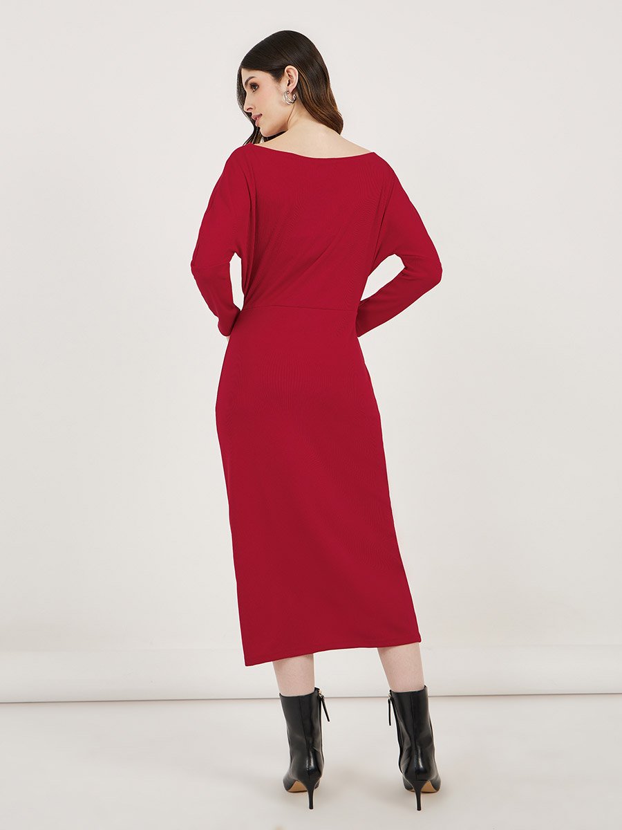 Solid Bodycon Solid Bodycon Midi Dress with Long Sleeves For Women at UAE | Styli