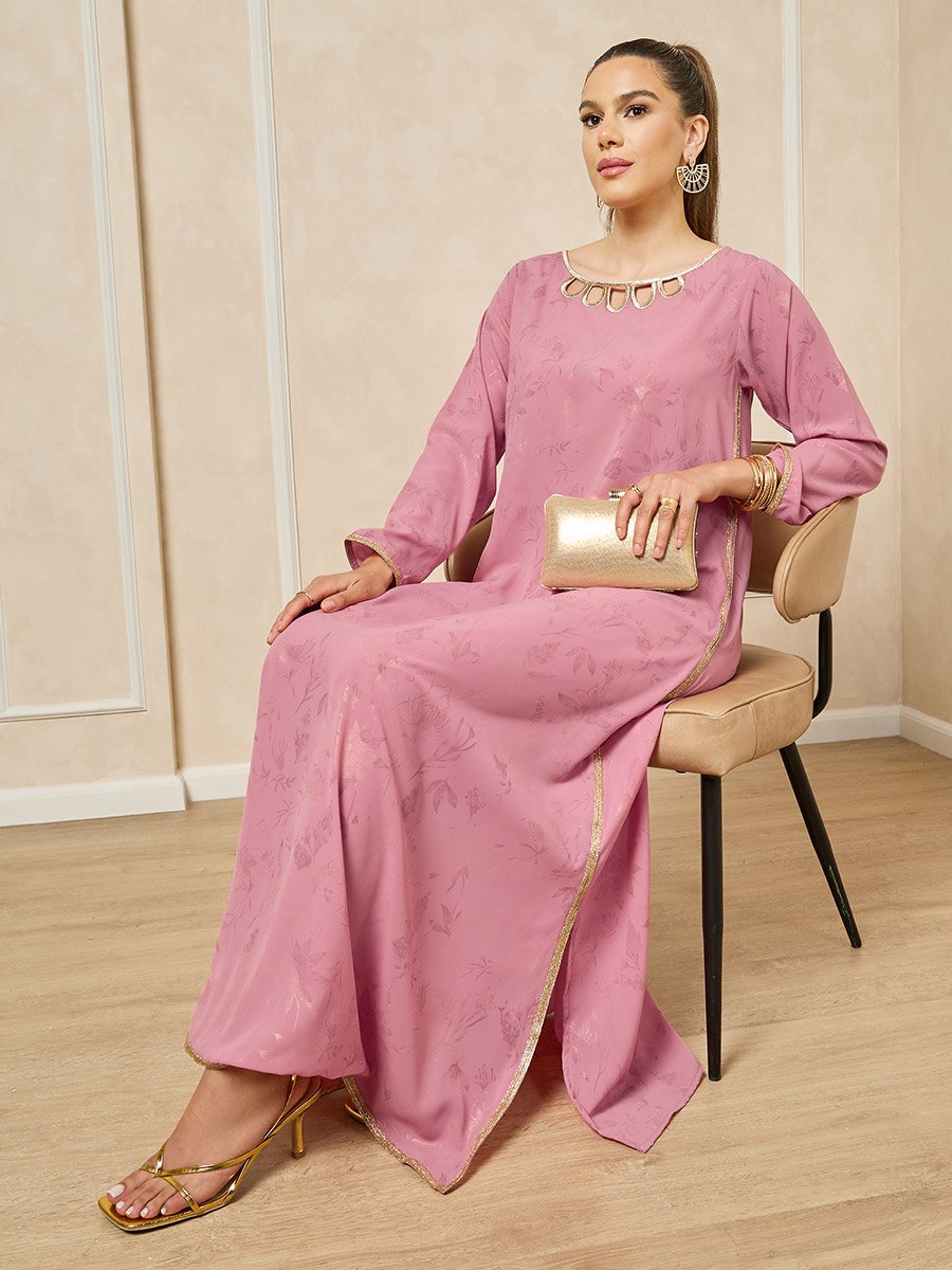 Scallop Cut Work detail Jalabiya with Lace Trim
