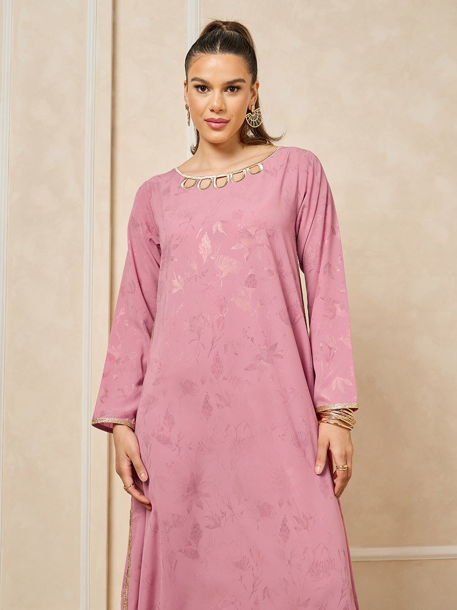 Scallop Cut Work detail Jalabiya with Lace Trim