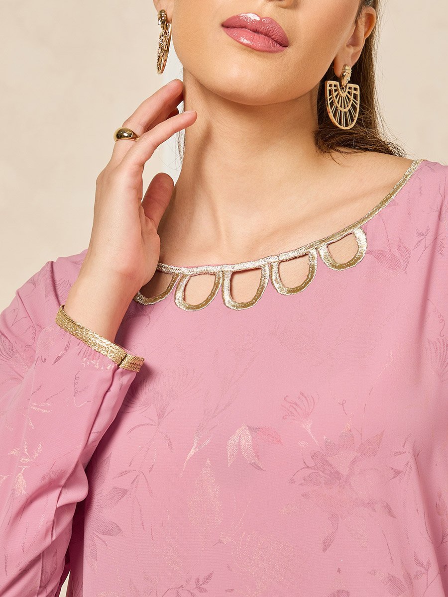 Scallop Cut Work detail Jalabiya with Lace Trim