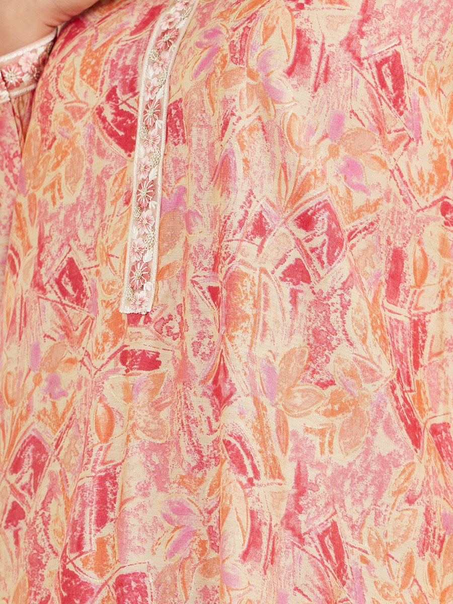 Printed Embroidered V-Neck A-Line Jalabyia
