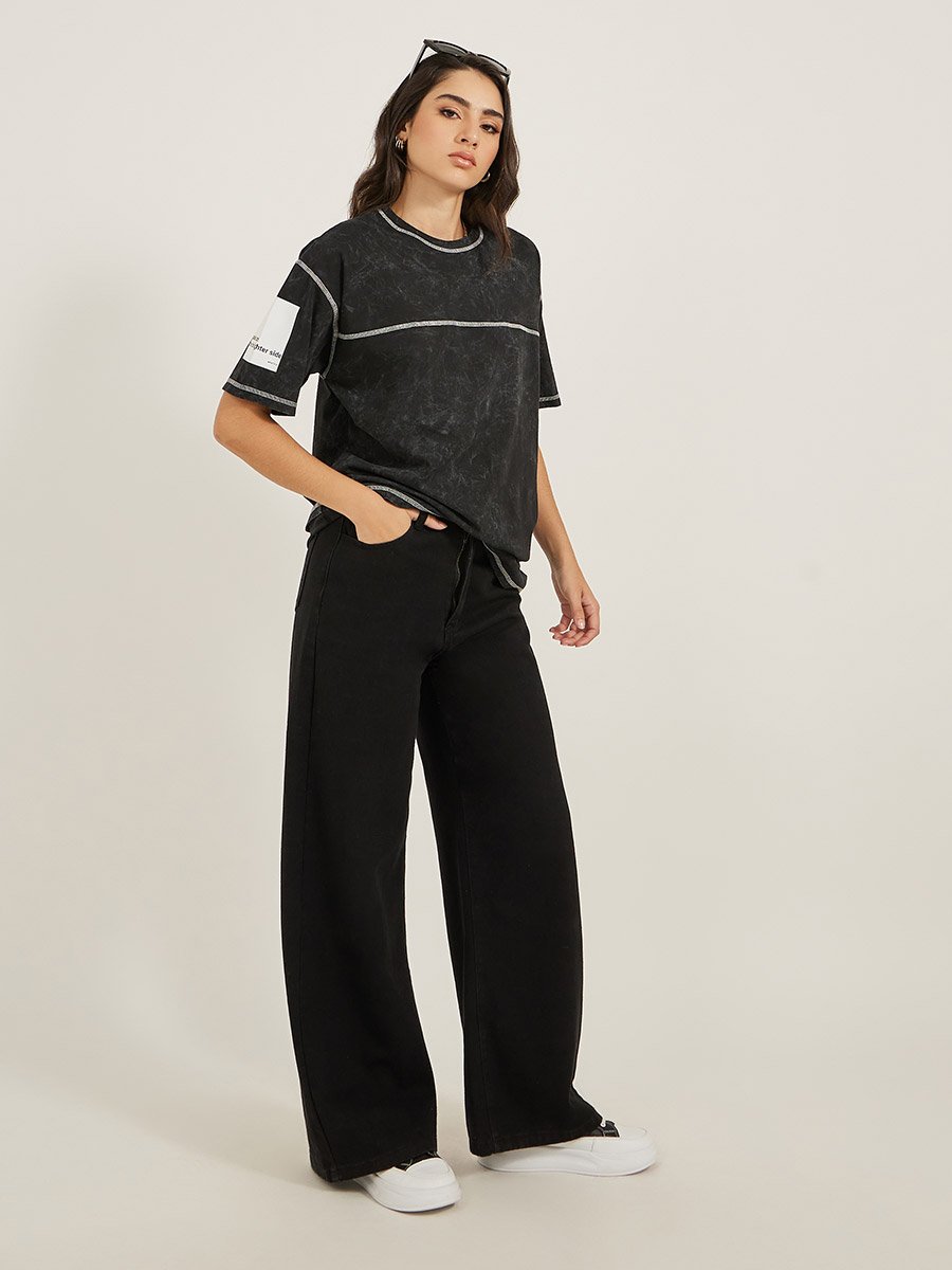 Acid Wash Slogan Print Oversized T-Shirt