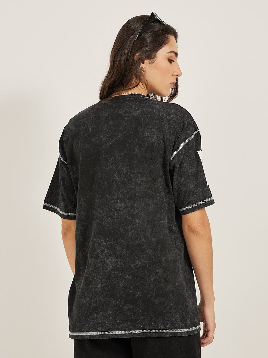 Acid Wash Slogan Print Oversized T-Shirt