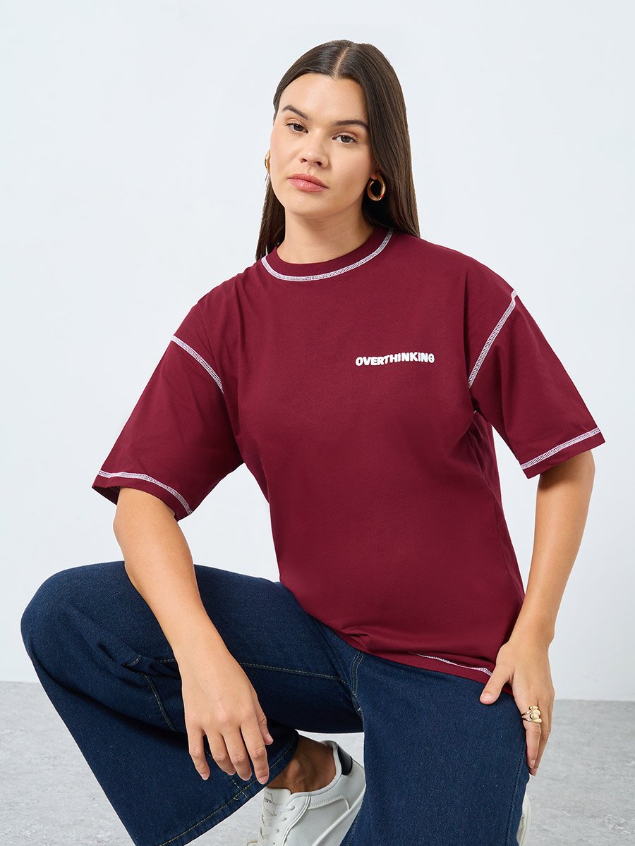 Oversized 100% Cotton T-Shirt with Overlock Stitch