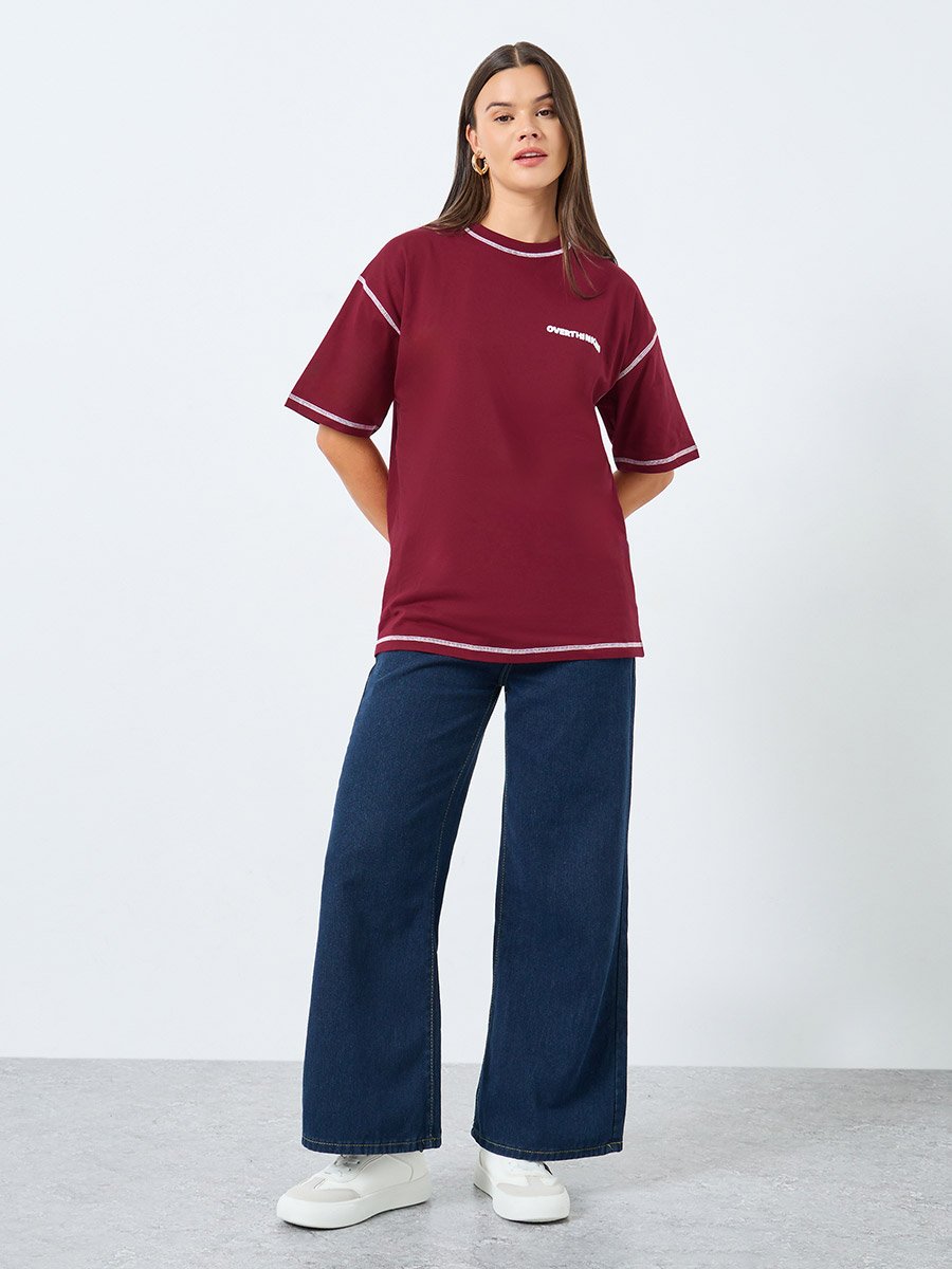 Oversized 100% Cotton T-Shirt with Overlock Stitch